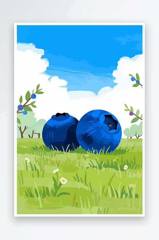 卡通蓝莓水果插画-众图网