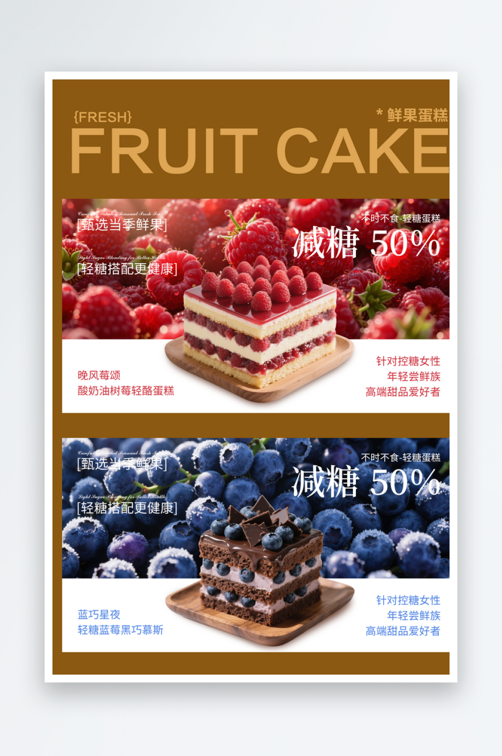 夏秋季新品水果生日蛋糕宣传活动海报素材