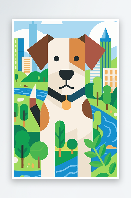 卡通狗绿植矢量插画-众图网