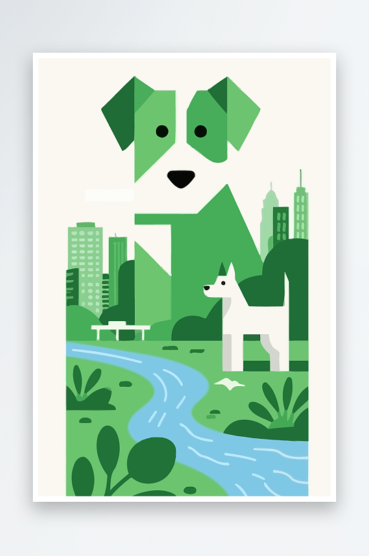 卡通狗绿植矢量插画-众图网