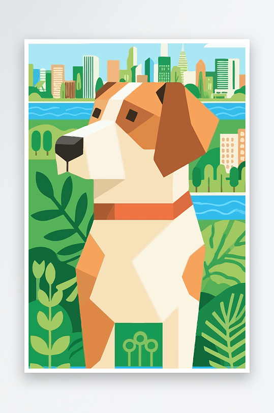 卡通狗绿植矢量插画-众图网