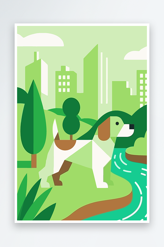 卡通狗绿植矢量插画元素-众图网