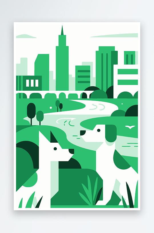 卡通狗绿植矢量插画元素-众图网