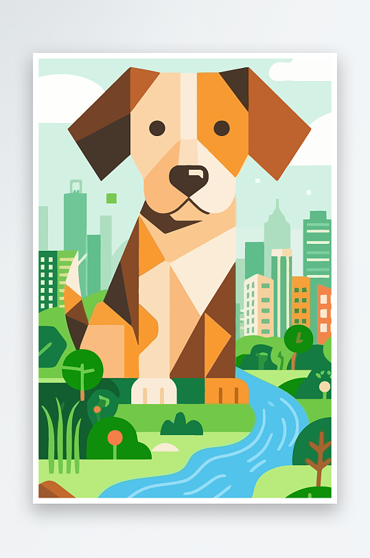 卡通狗绿植矢量插画元素-众图网