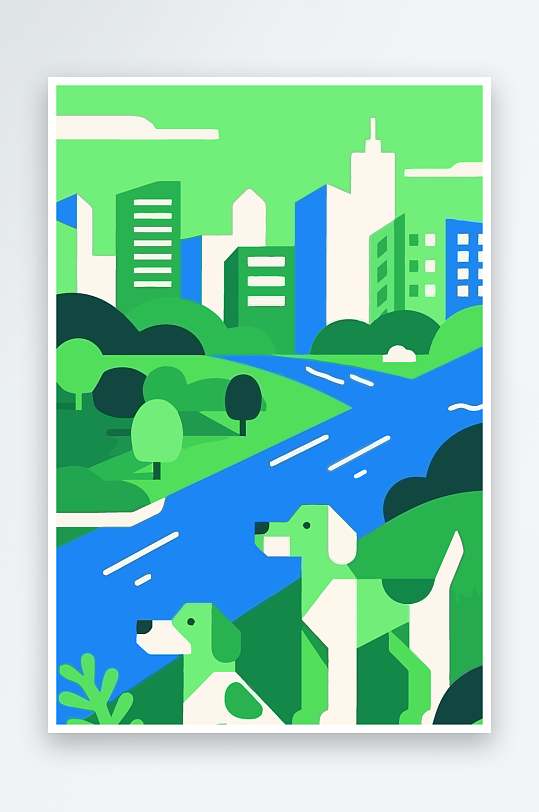 卡通狗绿植矢量插画元素-众图网