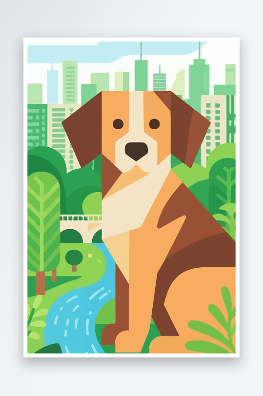 卡通狗绿植矢量插画元素-众图网