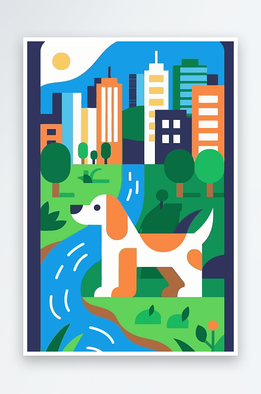 卡通狗绿植矢量插画元素-众图网