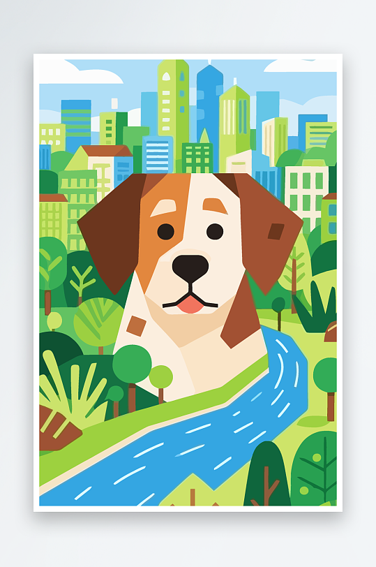 卡通狗绿植矢量插画元素-众图网