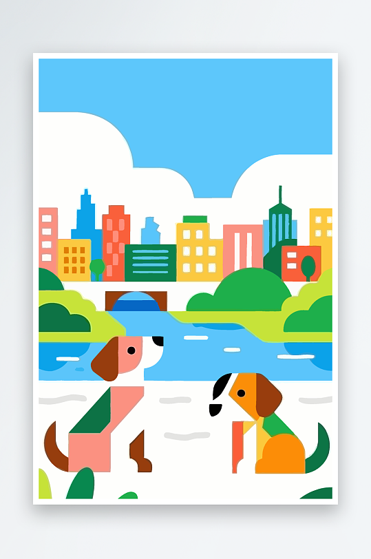 卡通狗绿植矢量插画元素-众图网