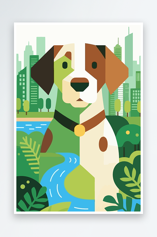 卡通狗绿植矢量插画元素-众图网