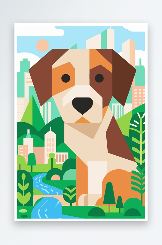 卡通狗绿植矢量插画元素-众图网