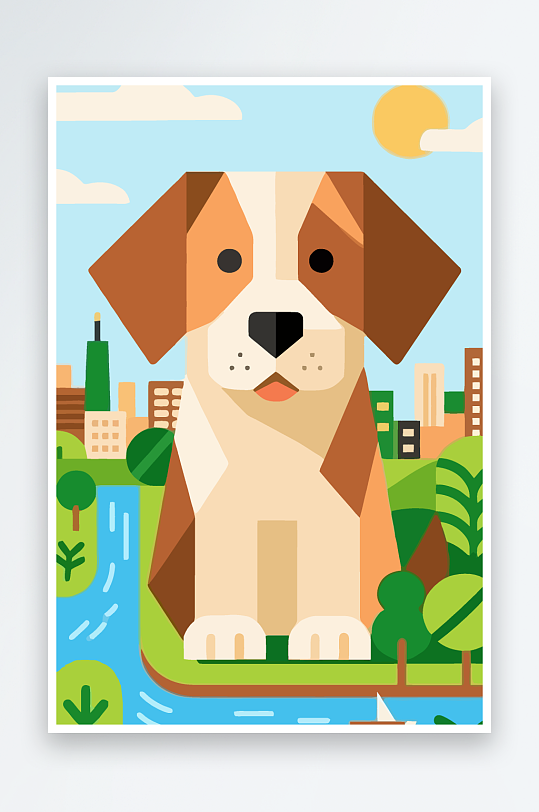 卡通狗绿植矢量插画元素-众图网