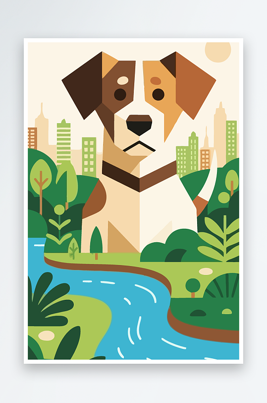 卡通狗绿植矢量插画元素-众图网