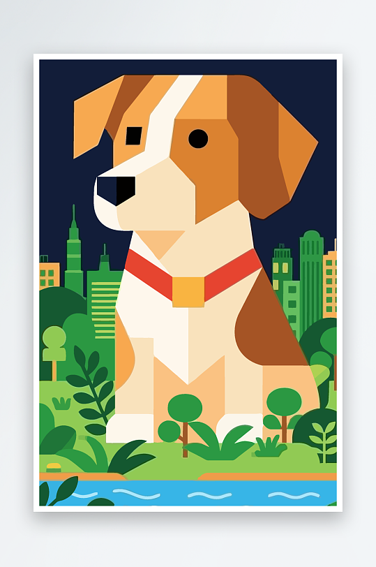 卡通狗绿植矢量插画-众图网