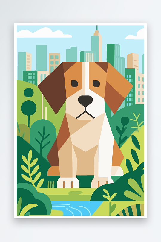 卡通狗绿植矢量插画-众图网