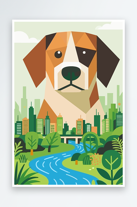 卡通狗绿植矢量插画-众图网