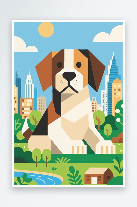 卡通狗绿植矢量插画-众图网