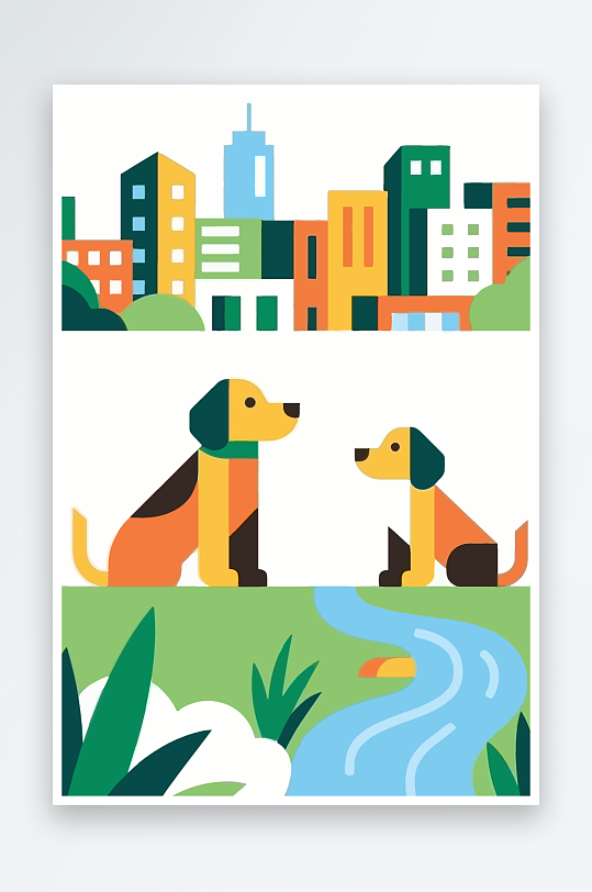 卡通狗绿植矢量插画-众图网