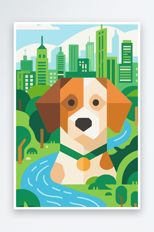 卡通狗绿植矢量插画-众图网