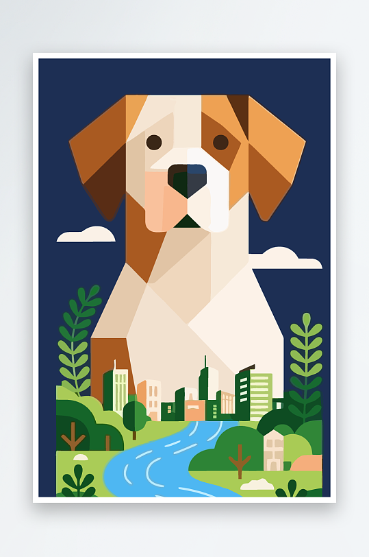 卡通狗绿植矢量插画-众图网