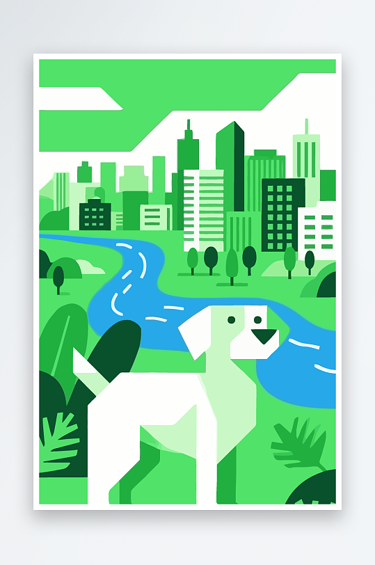 卡通狗绿植矢量插画-众图网