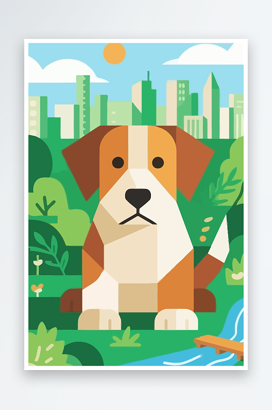 卡通狗绿植矢量插画-众图网