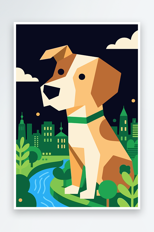 卡通狗绿植矢量插画-众图网