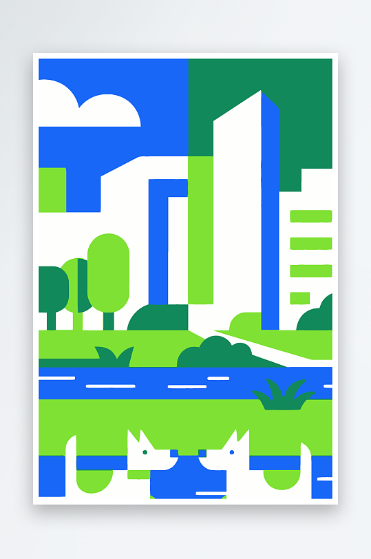 卡通狗绿植矢量插画-众图网