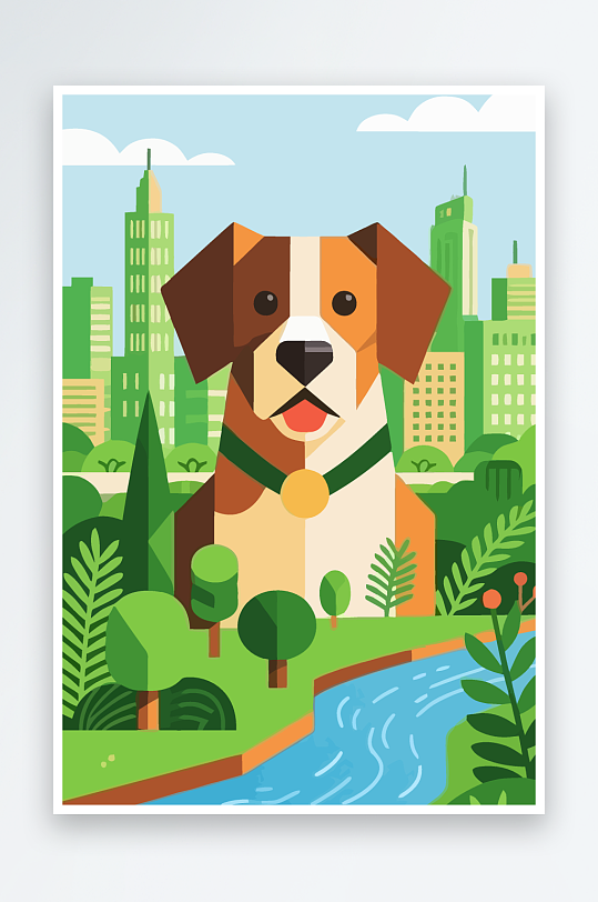 卡通狗绿植矢量插画-众图网