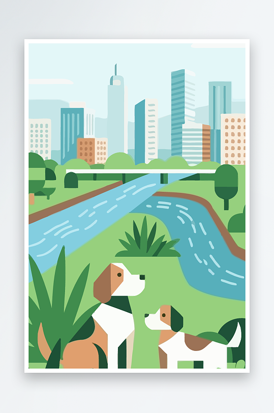 卡通狗绿植矢量插画元素-众图网