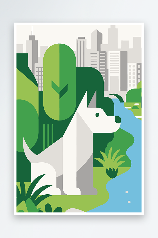 卡通狗绿植矢量插画元素-众图网