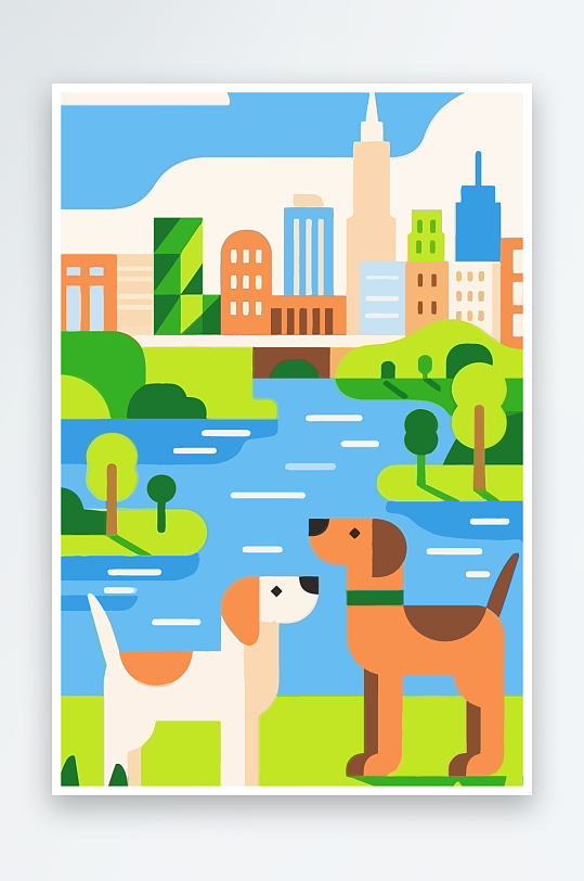 卡通狗绿植矢量插画元素-众图网