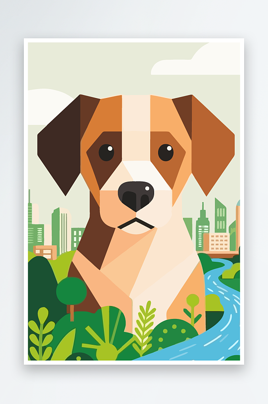 卡通狗绿植矢量插画元素-众图网