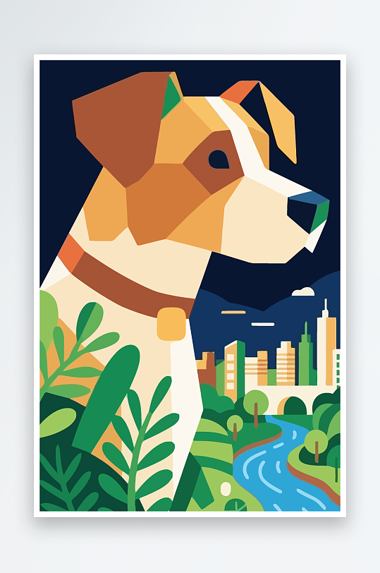 卡通狗绿植矢量插画元素-众图网