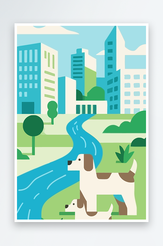 卡通狗绿植矢量插画元素-众图网