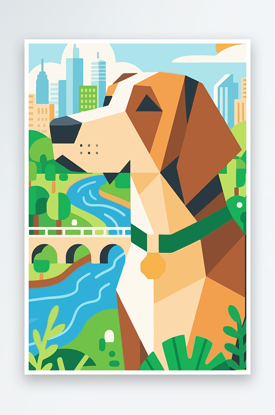 卡通狗绿植矢量插画元素-众图网