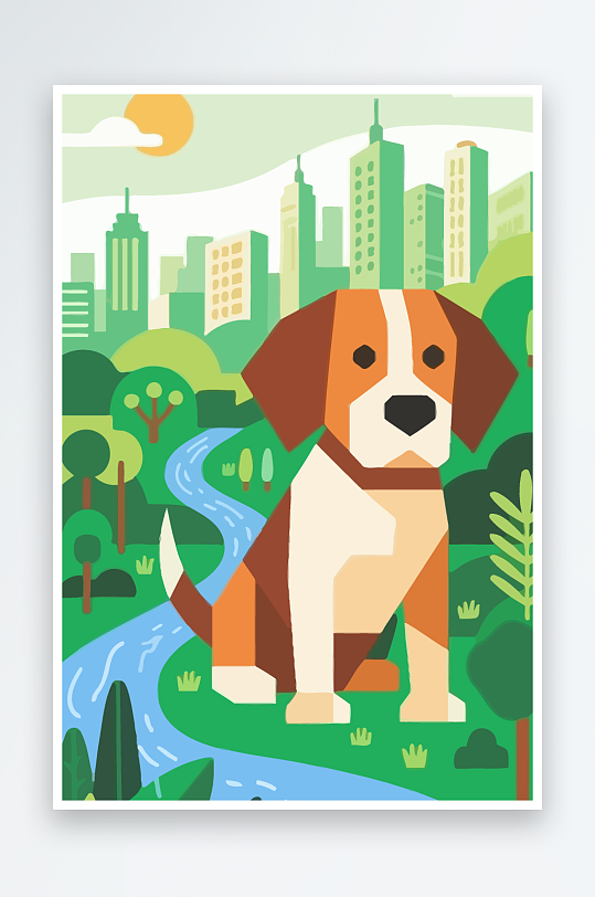 卡通狗绿植矢量插画元素-众图网