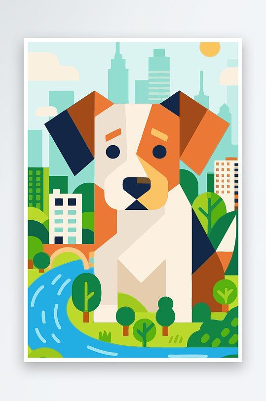 卡通狗绿植矢量插画元素-众图网