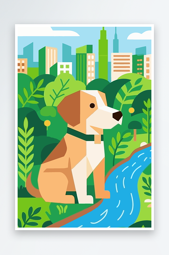 卡通狗绿植矢量插画元素-众图网