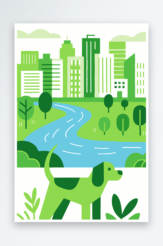 卡通狗绿植矢量插画元素-众图网