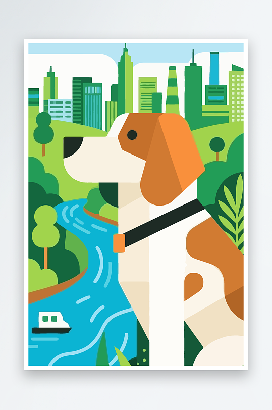 卡通狗绿植矢量插画元素-众图网