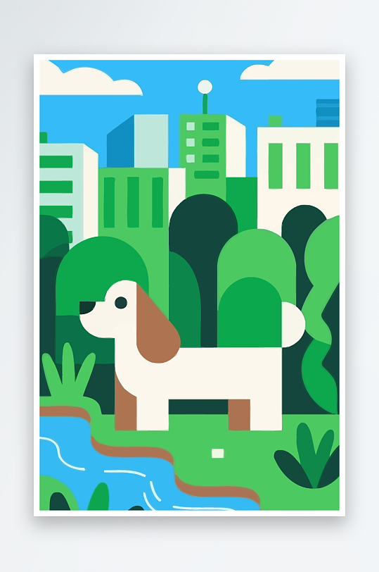 卡通狗绿植矢量插画元素-众图网