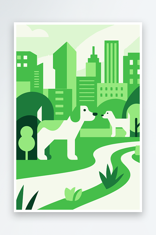 卡通狗绿植矢量插画元素-众图网