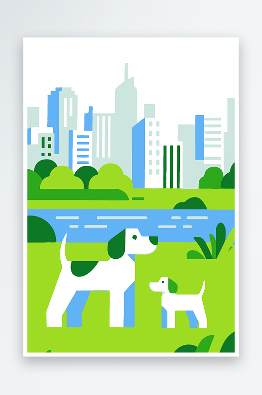 卡通狗绿植矢量插画-众图网