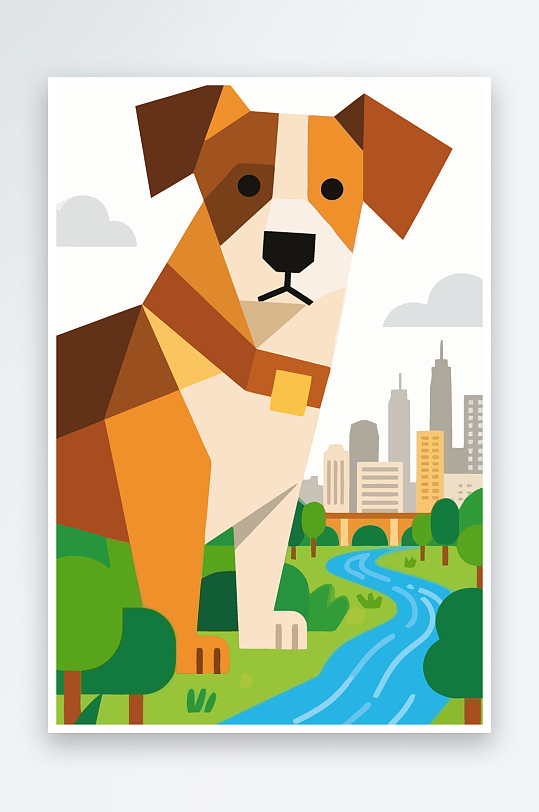 卡通狗绿植矢量插画-众图网