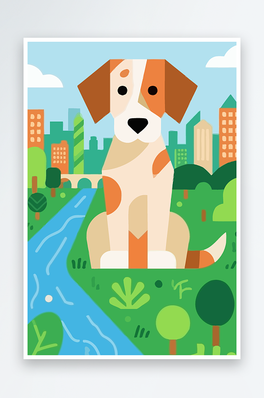 卡通狗绿植矢量插画-众图网