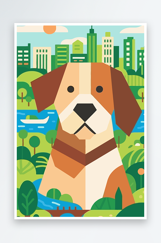 卡通狗绿植矢量插画-众图网