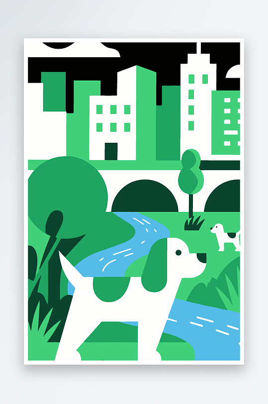 卡通狗绿植矢量插画-众图网