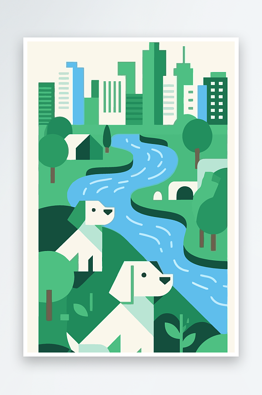 卡通狗绿植矢量插画-众图网