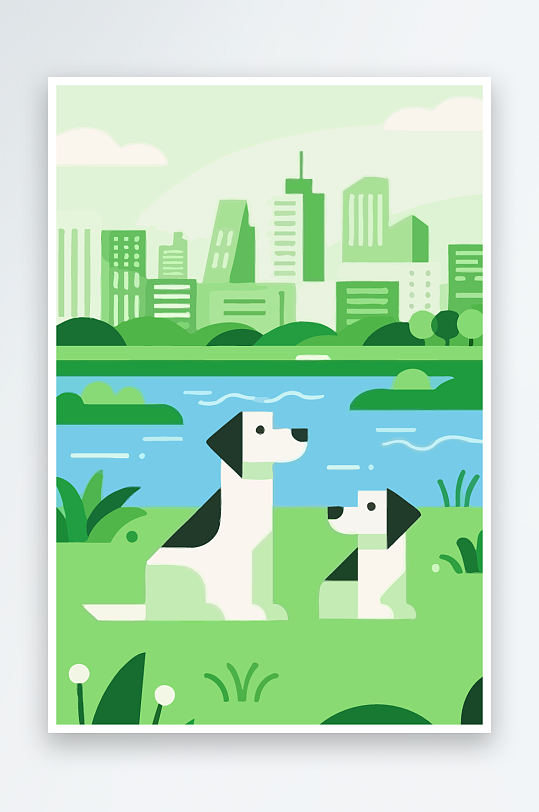 卡通狗绿植矢量插画-众图网